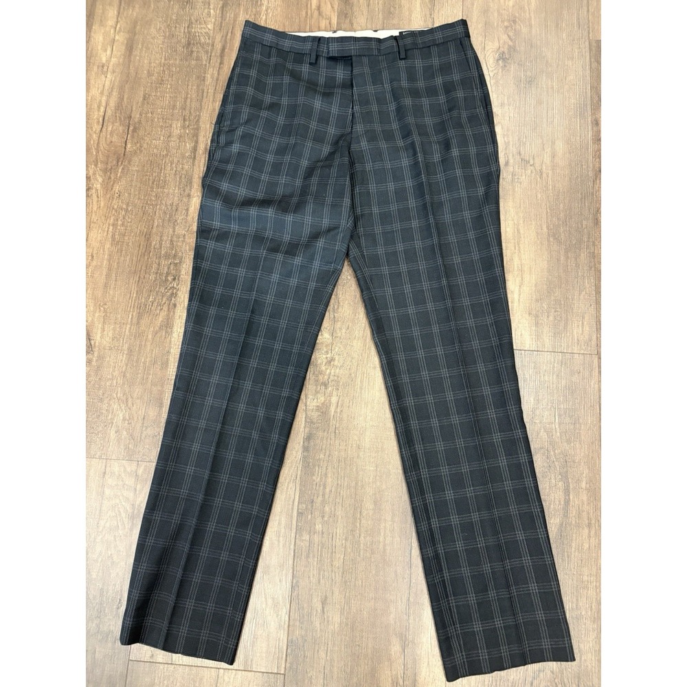 Banana Republic Pants Mens 33x34 Black Slim Nano Wool Plaid Dress Slacks Suit